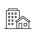 building and a house
