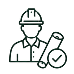 construction worker/engineer with a blueprint and checkmark